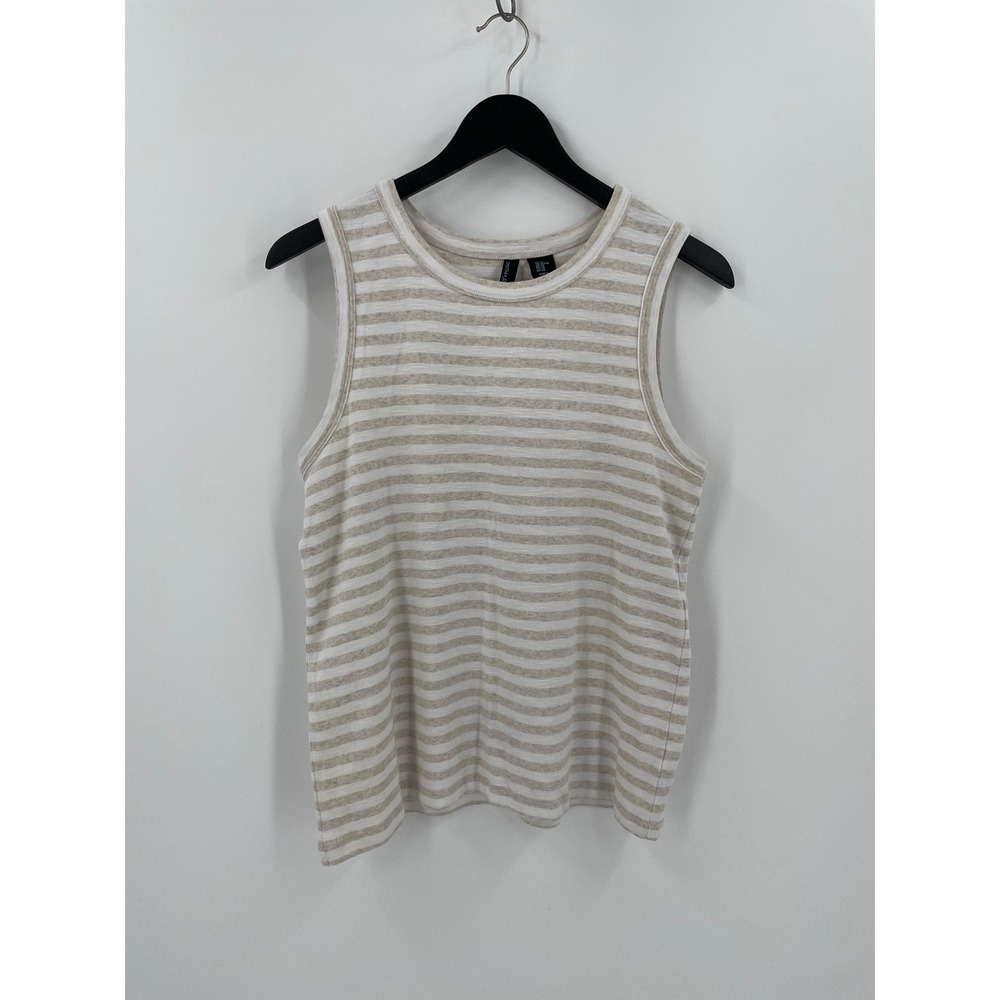 Cynthia Rowley Cream Beige Striped‎ Sleeveless Tank Top Cotton Modal XL